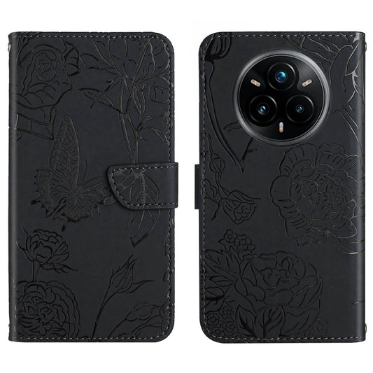 For Samsung Galaxy S25 Edge 5G Skin Feel Butterfly Embossed Flip Leather Phone Case(Black)