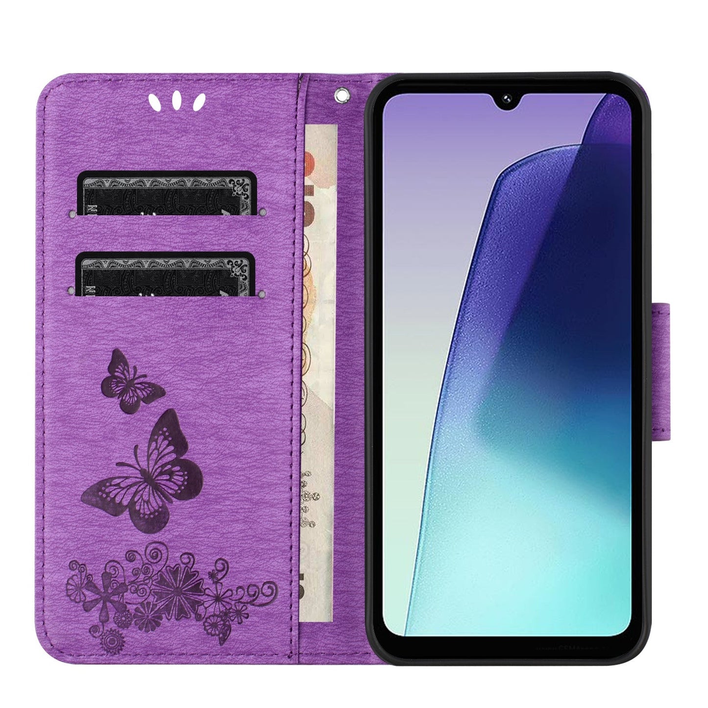 For Redmi 14C Butterfly Embossed Flip Leather Phone Case(Purple)