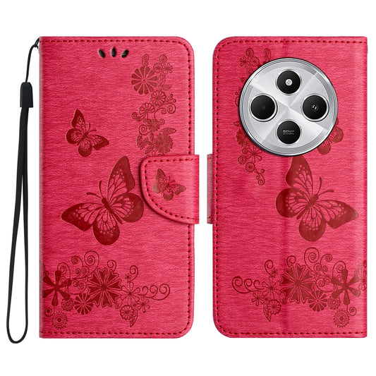 For Redmi 14C Butterfly Embossed Flip Leather Phone Case(Red)