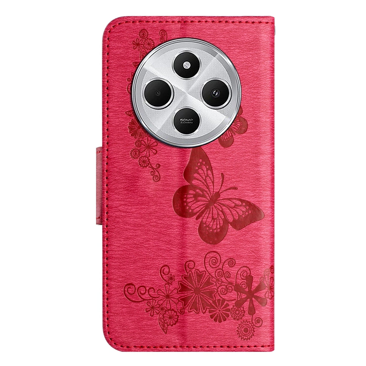 For Redmi 14C Butterfly Embossed Flip Leather Phone Case(Red)
