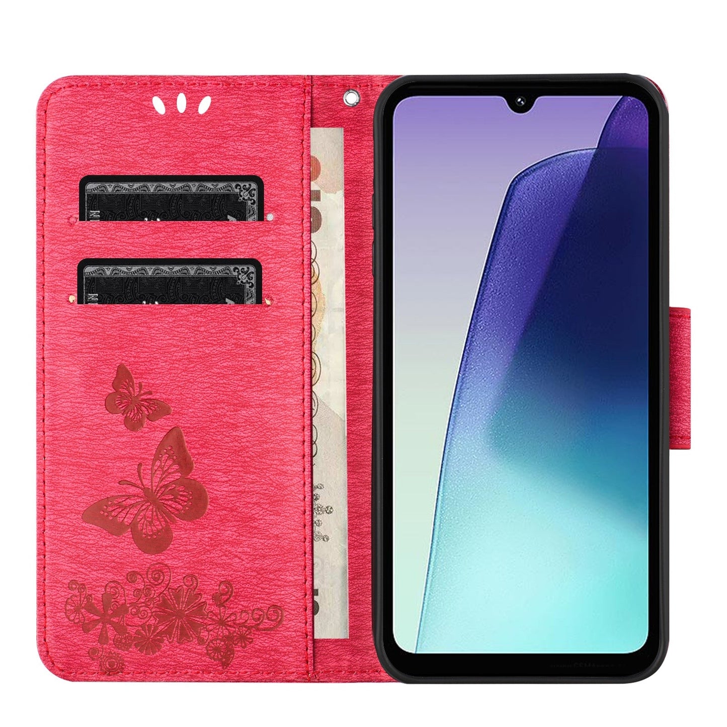 For Redmi 14C Butterfly Embossed Flip Leather Phone Case(Red)