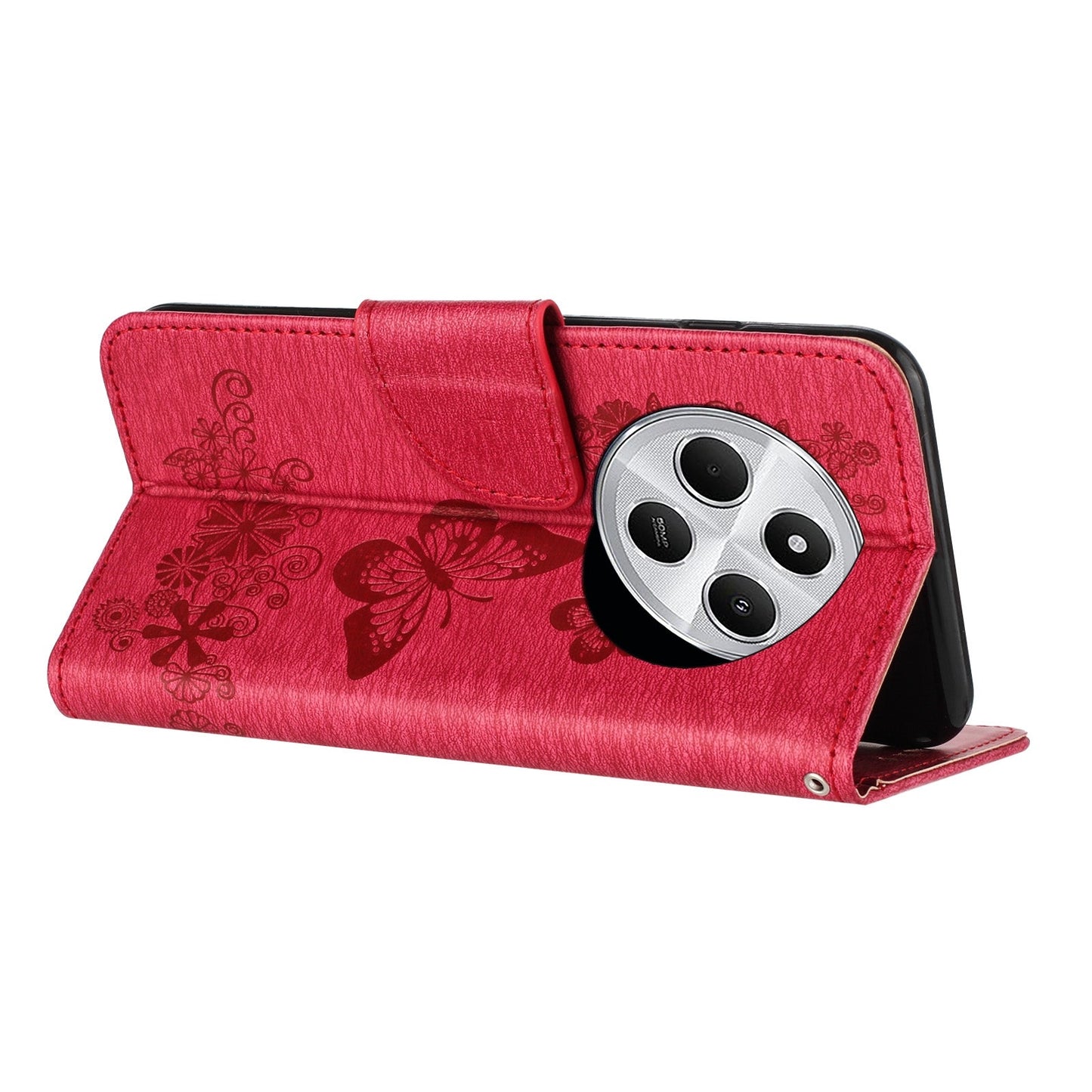 For Redmi 14C Butterfly Embossed Flip Leather Phone Case(Red)