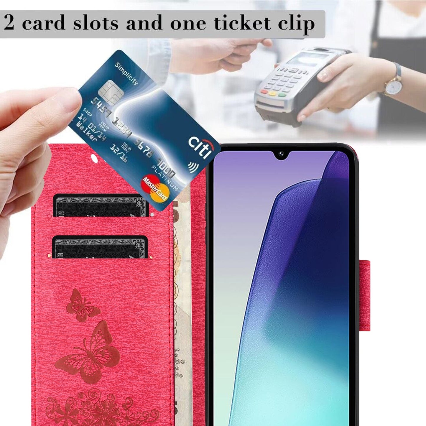 For Redmi 14C Butterfly Embossed Flip Leather Phone Case(Red)