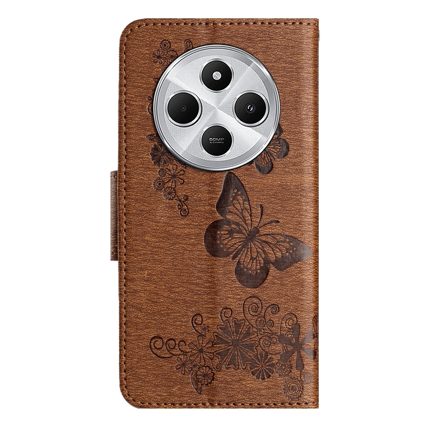 For Redmi 14C Butterfly Embossed Flip Leather Phone Case(Brown)