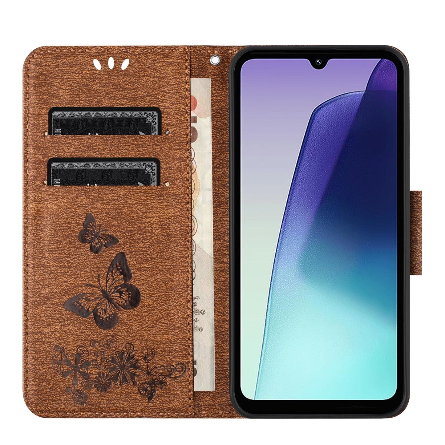 For Redmi 14C Butterfly Embossed Flip Leather Phone Case(Brown)