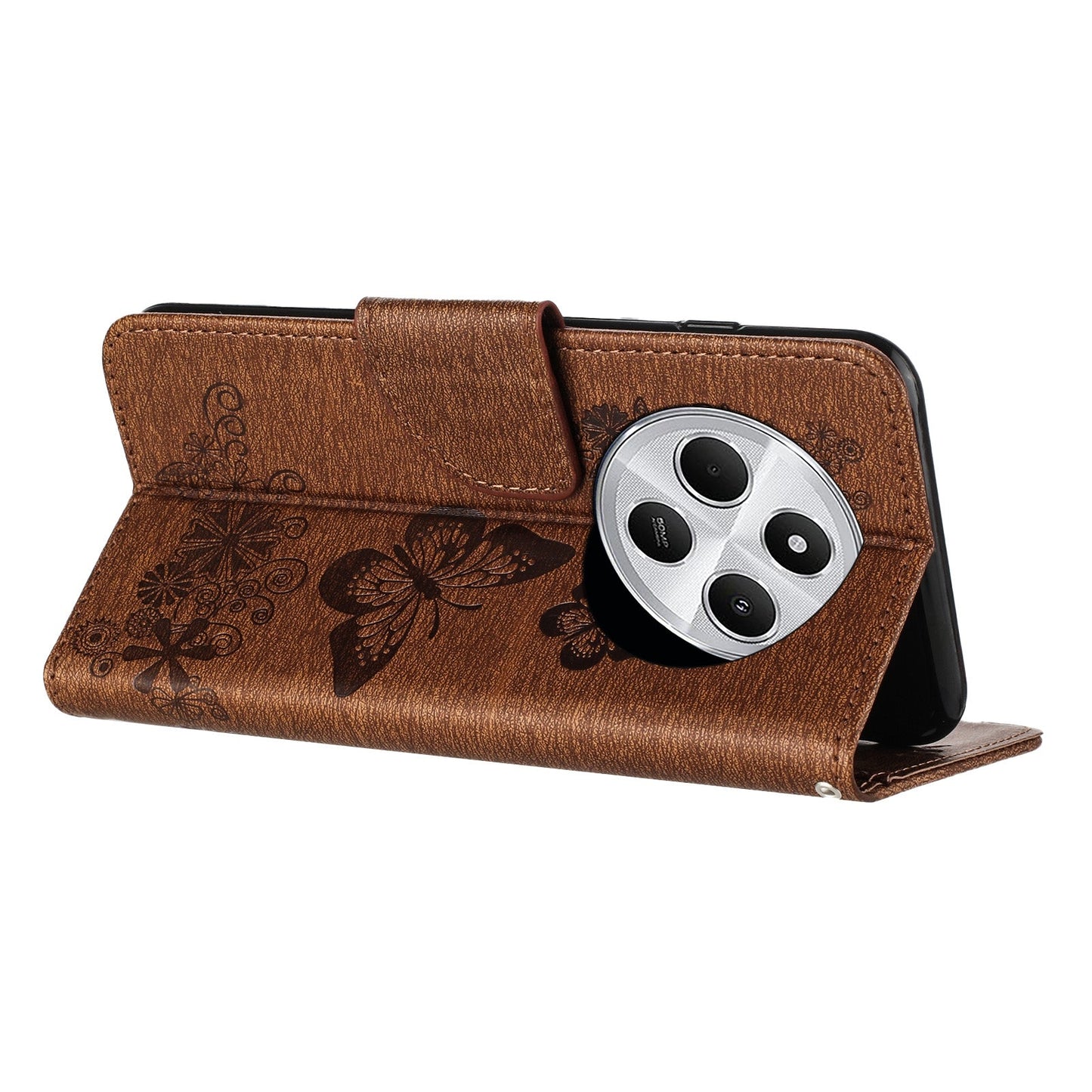 For Redmi 14C Butterfly Embossed Flip Leather Phone Case(Brown)