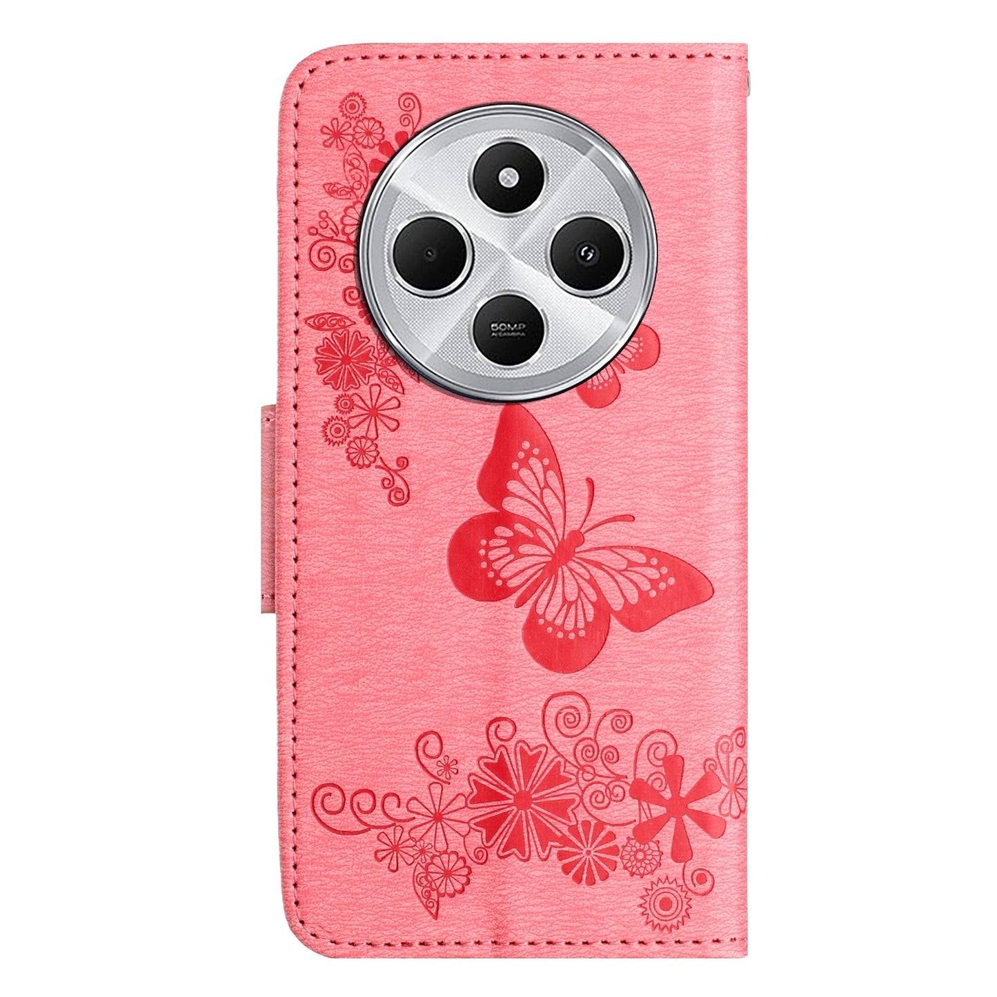 For Redmi 14C Butterfly Embossed Flip Leather Phone Case(Pink)