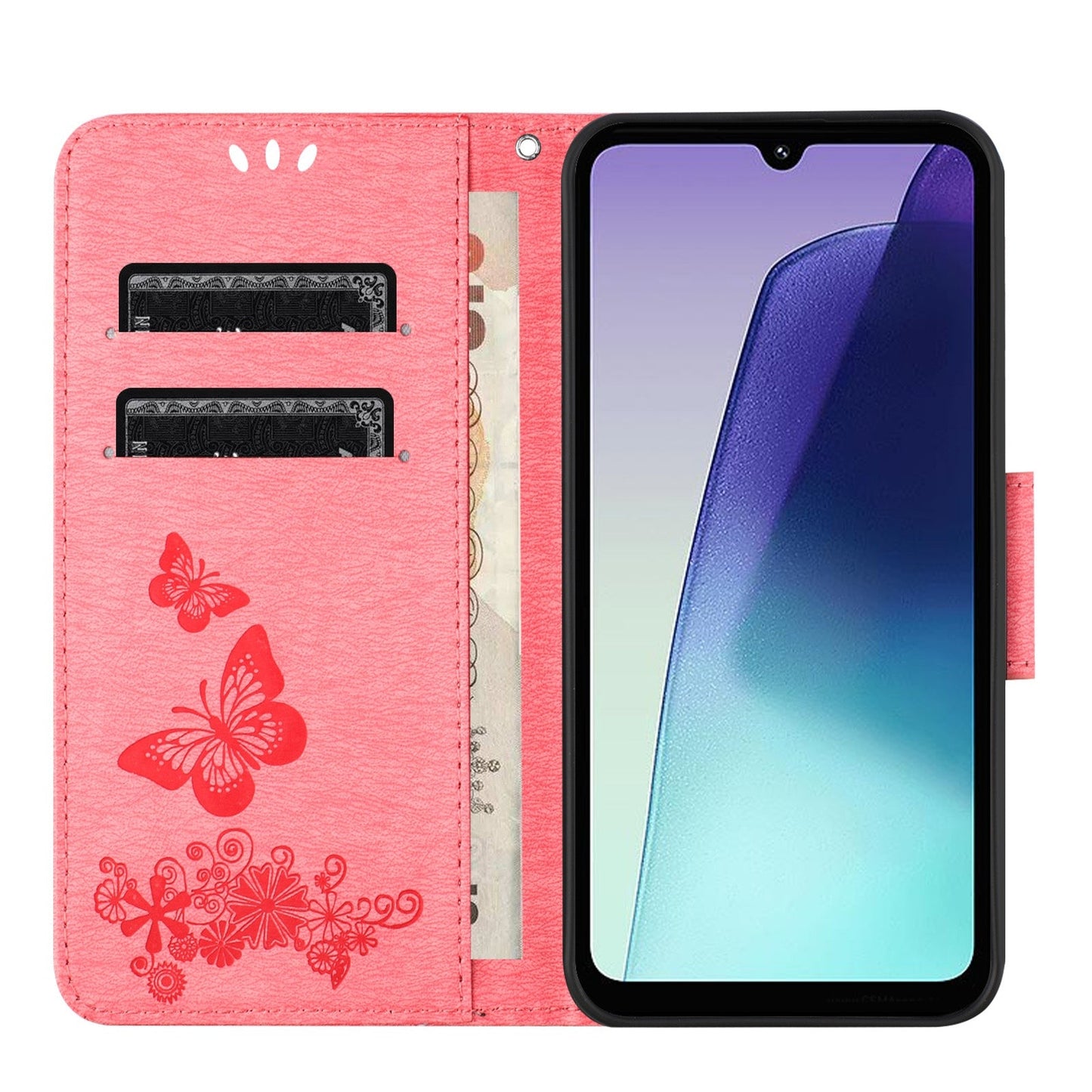 For Redmi 14C Butterfly Embossed Flip Leather Phone Case(Pink)
