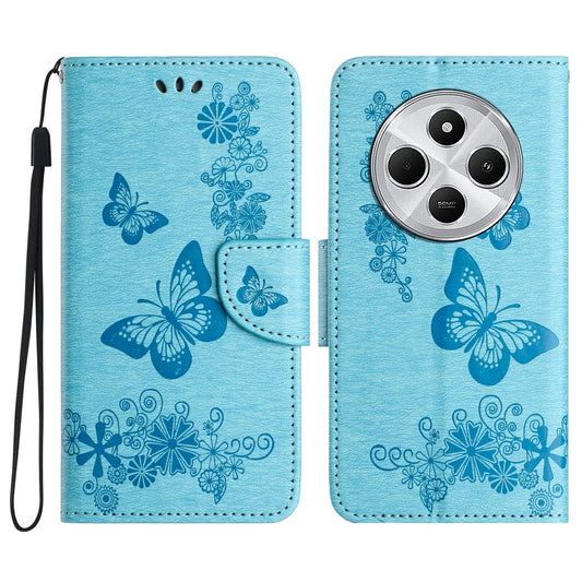 For Redmi 14C Butterfly Embossed Flip Leather Phone Case(Blue)