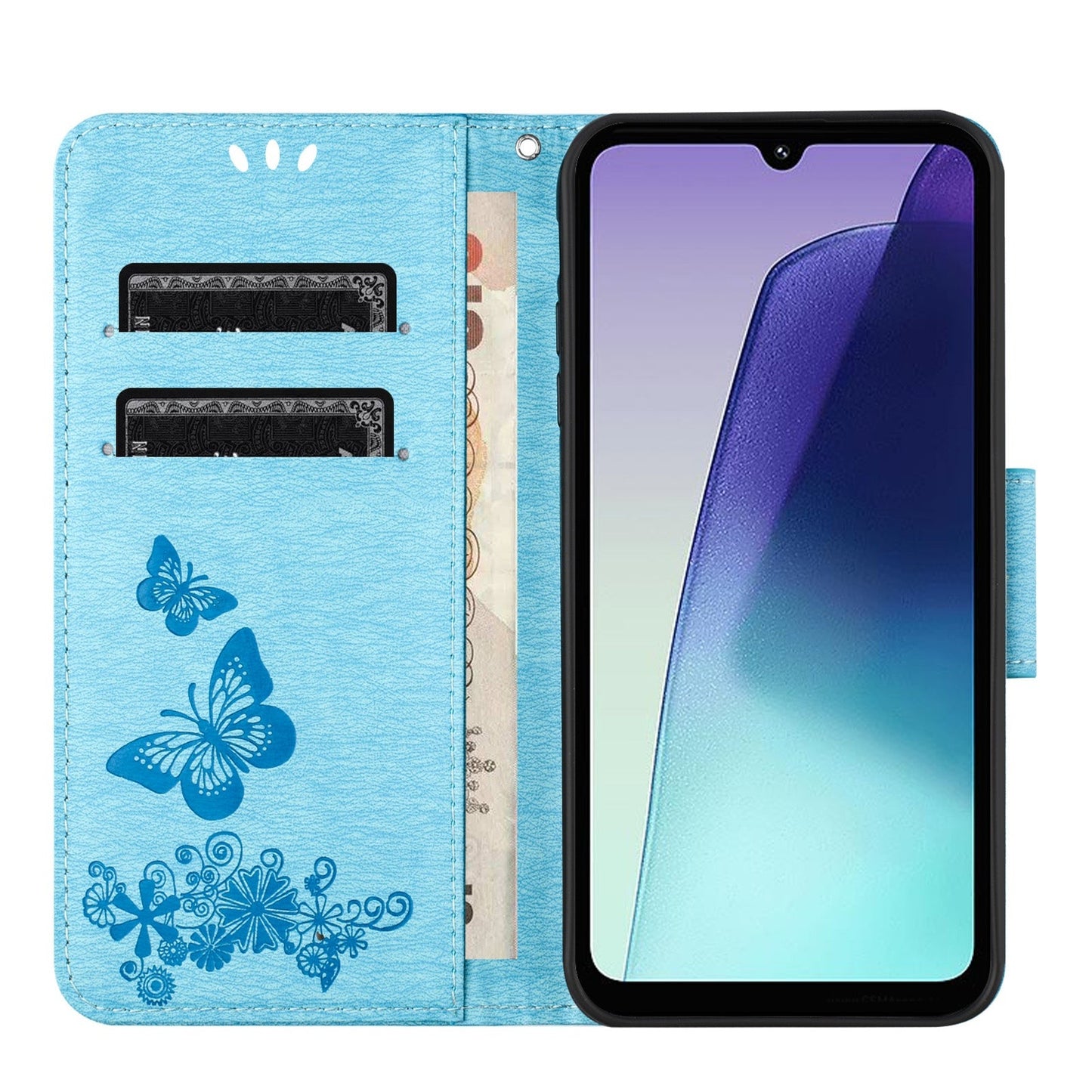 For Redmi 14C Butterfly Embossed Flip Leather Phone Case(Blue)