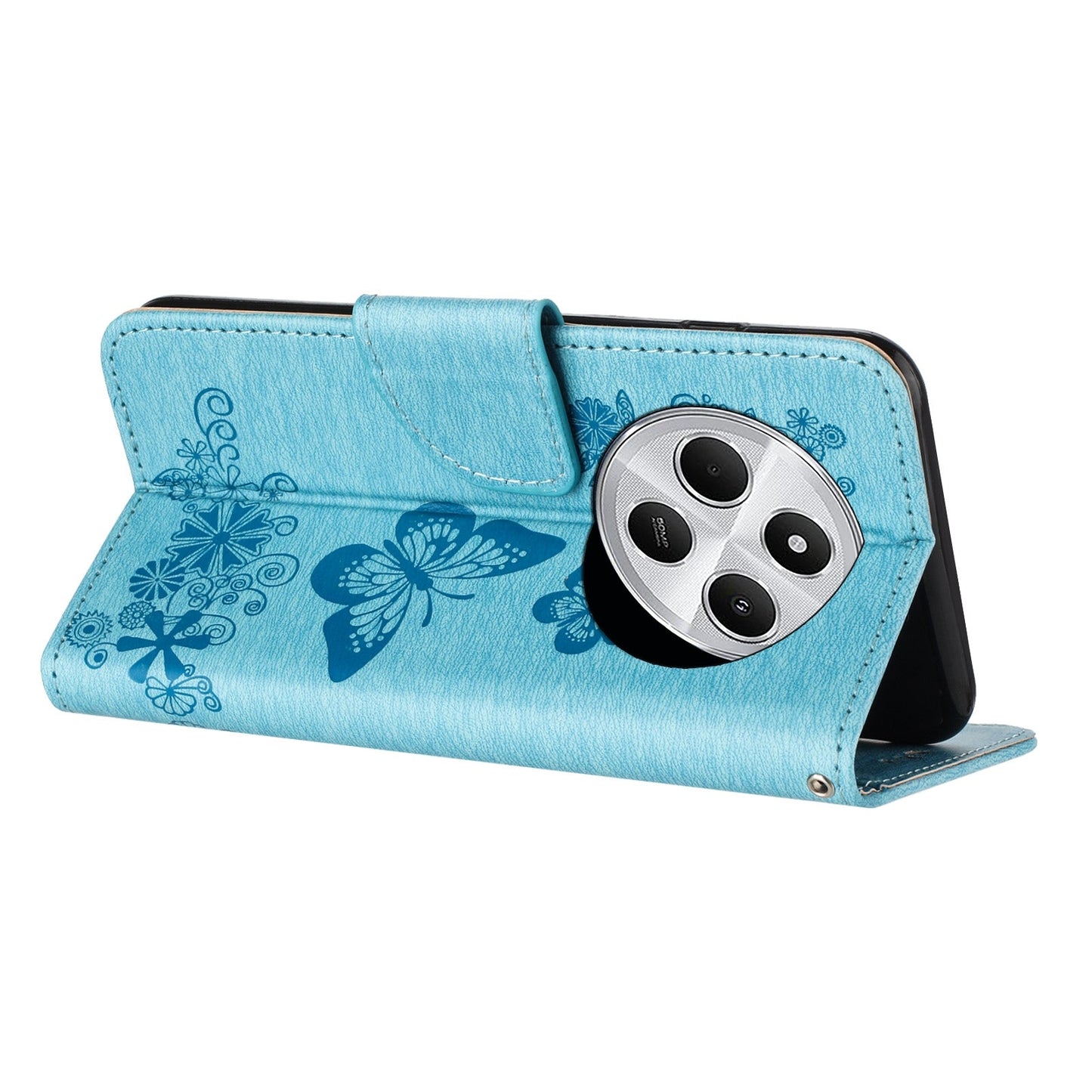 For Redmi 14C Butterfly Embossed Flip Leather Phone Case(Blue)