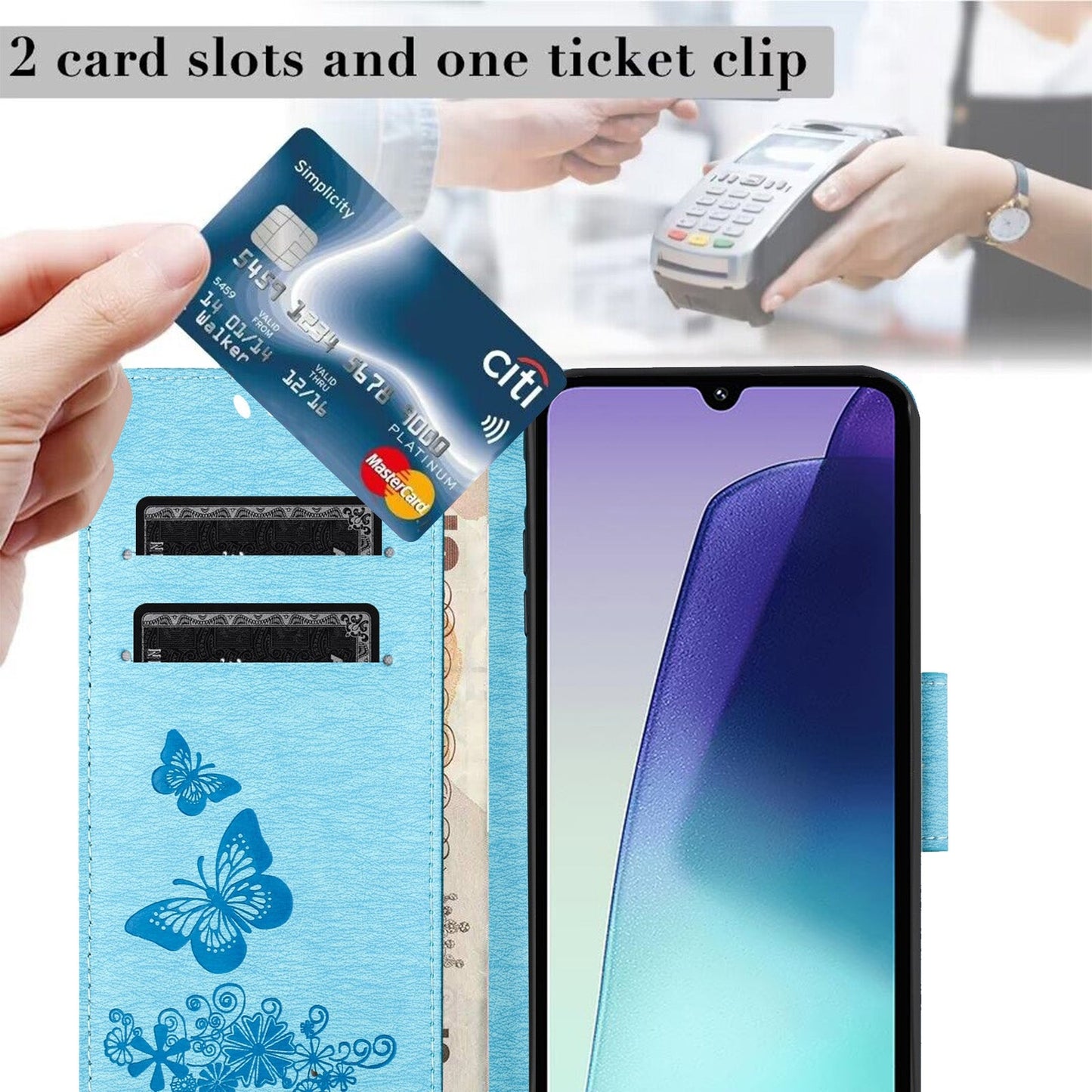 For Redmi 14C Butterfly Embossed Flip Leather Phone Case(Blue)