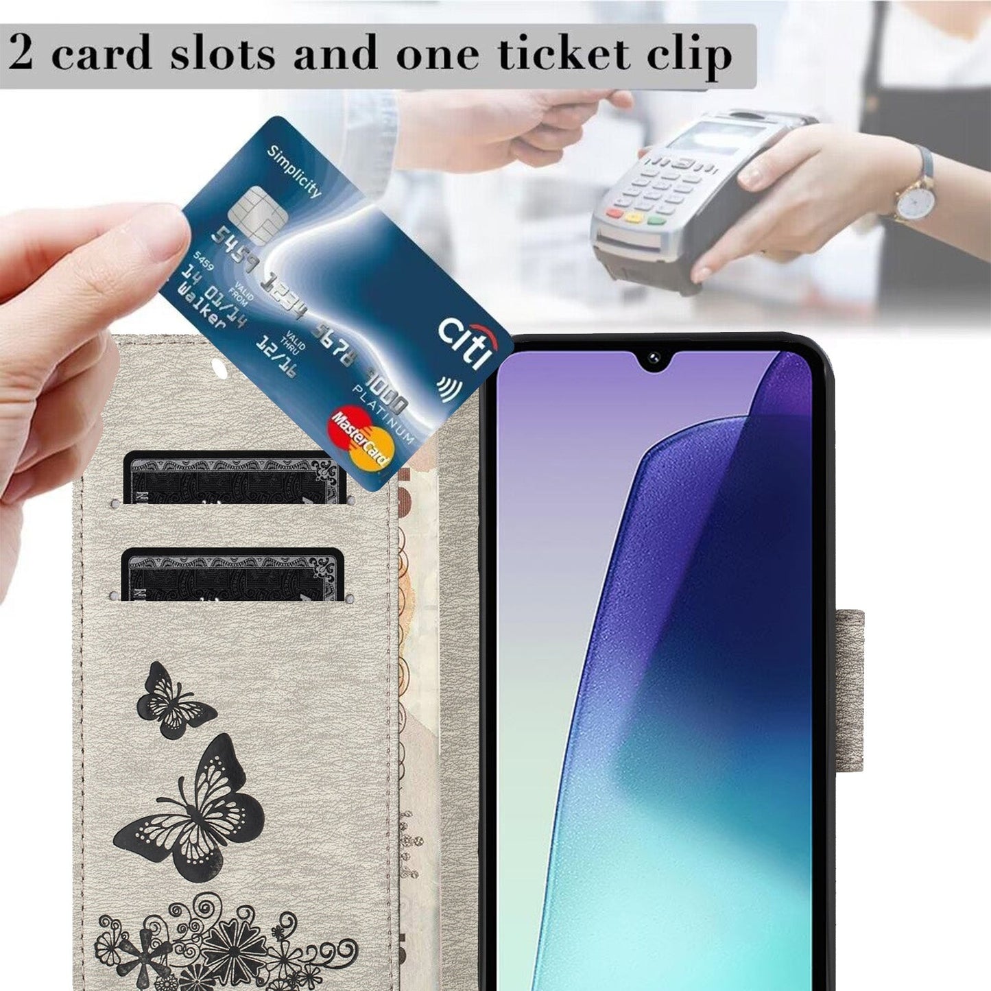 For Redmi 14C Butterfly Embossed Flip Leather Phone Case(Grey)