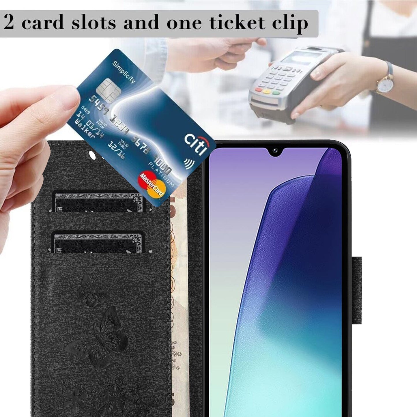 For Redmi 14C Butterfly Embossed Flip Leather Phone Case(Black)