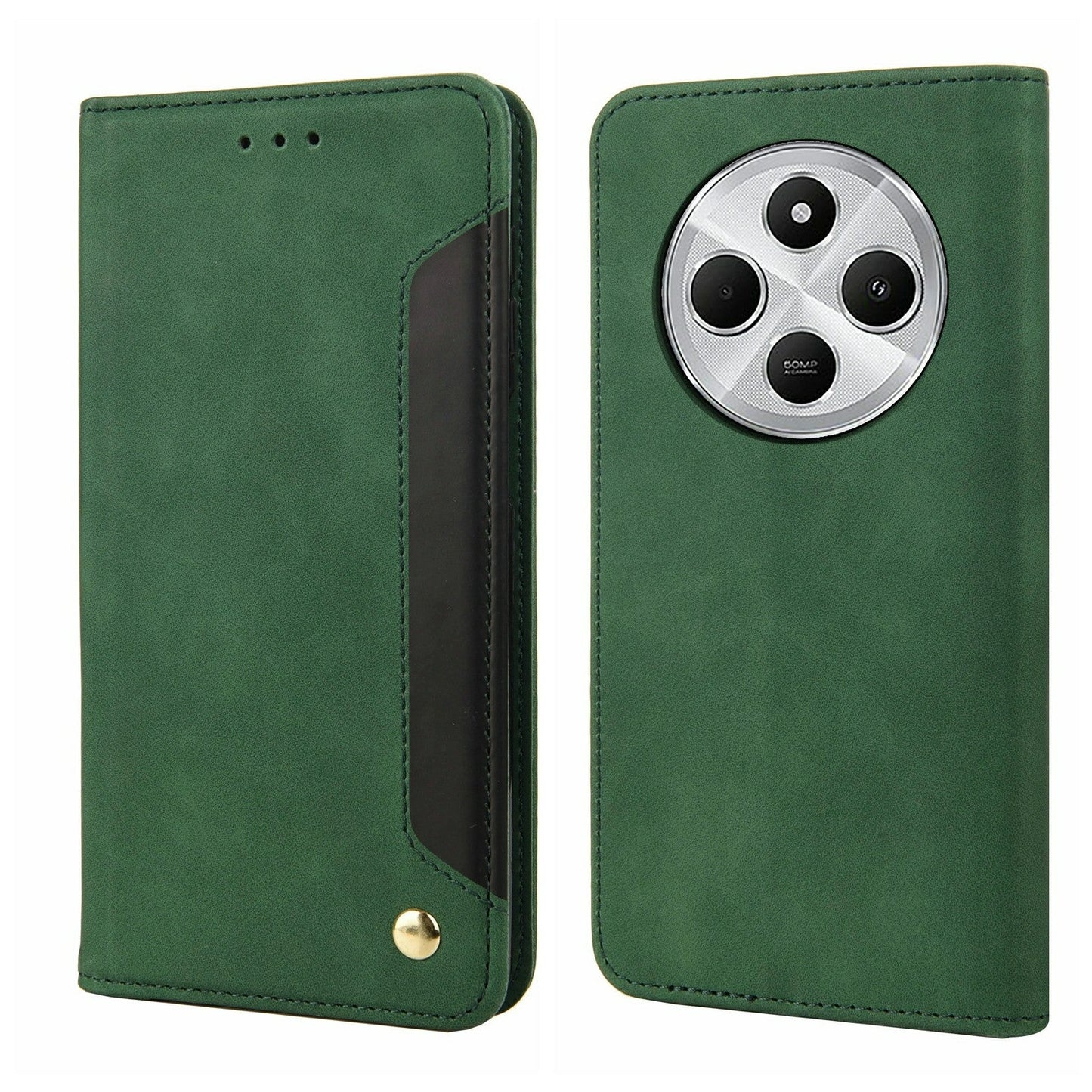 For Redmi 14C Skin Feel Splicing Leather Phone Case(Green)