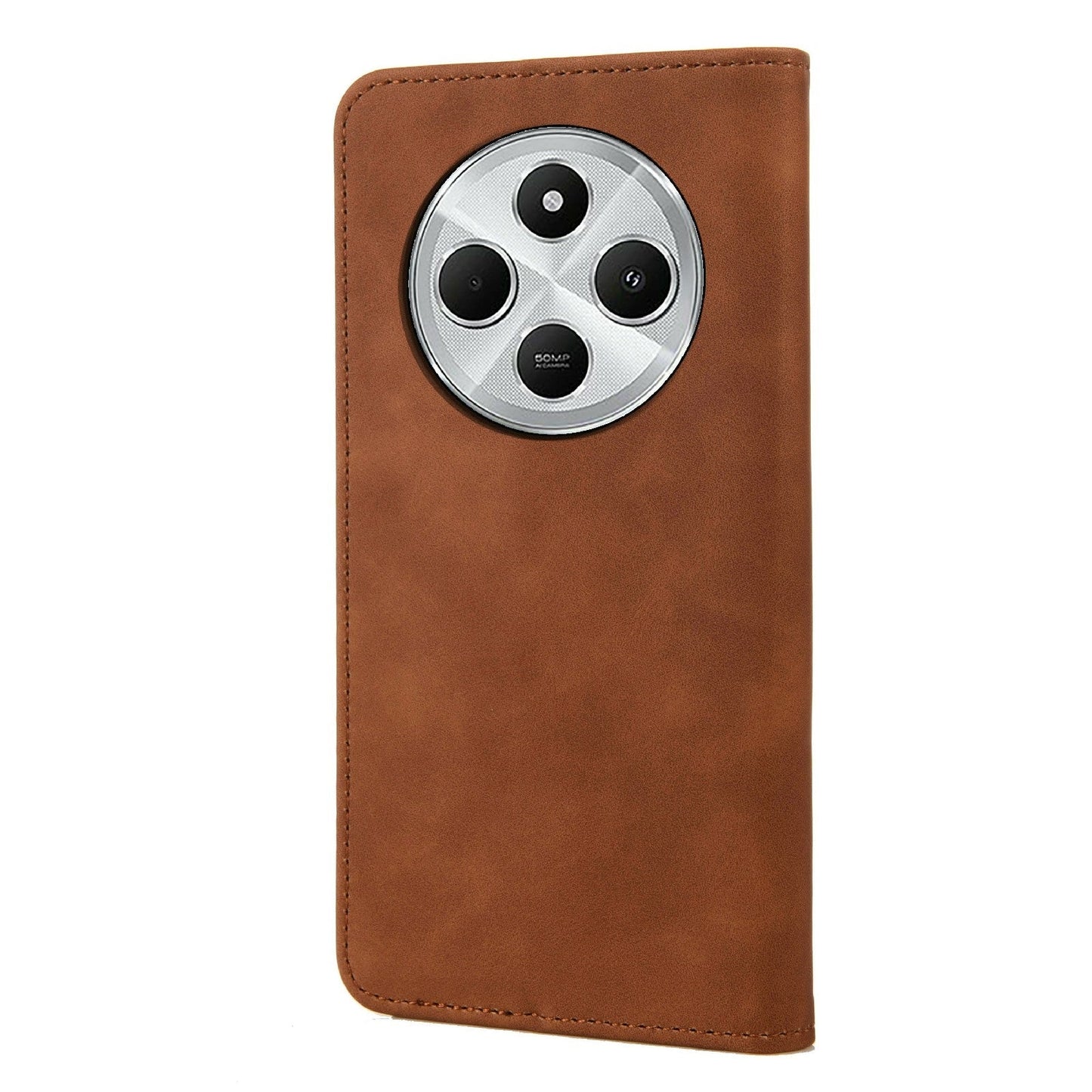 For Redmi 14C Skin Feel Splicing Leather Phone Case(Brown)