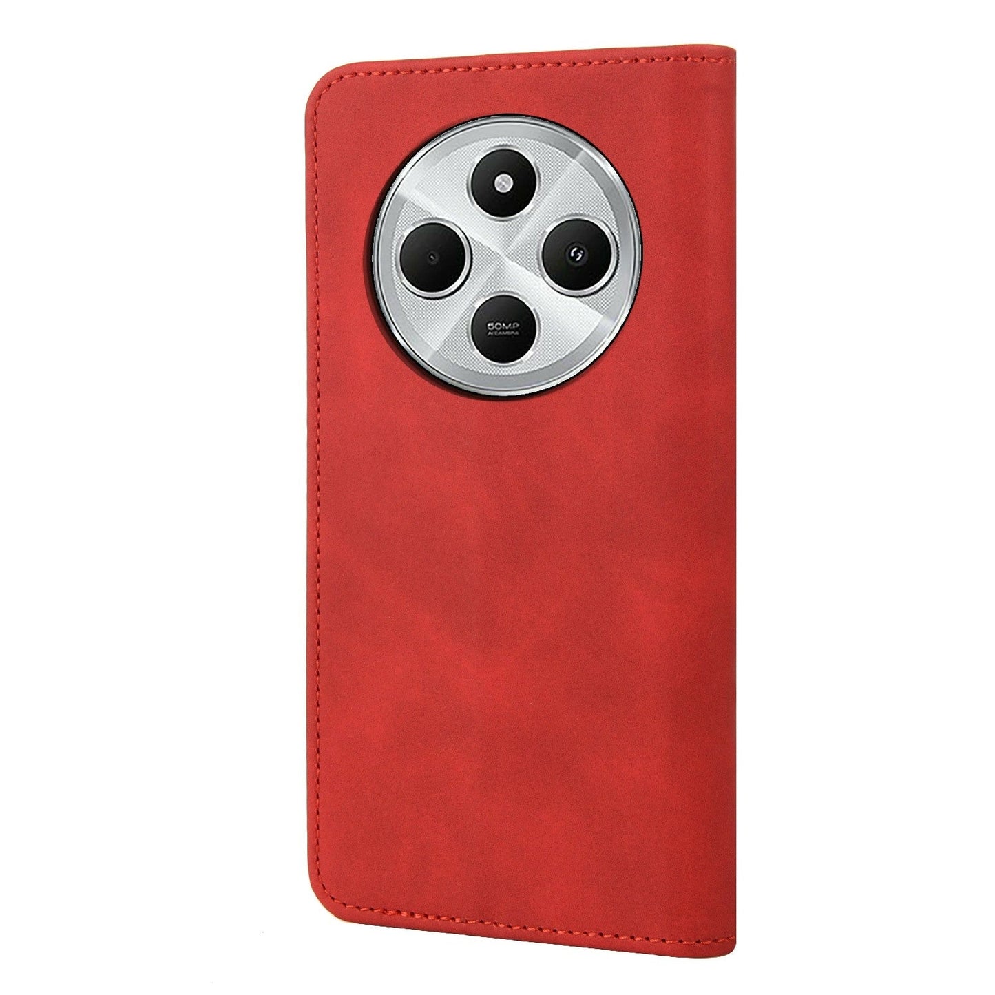 For Redmi 14C Skin Feel Splicing Leather Phone Case(Red)