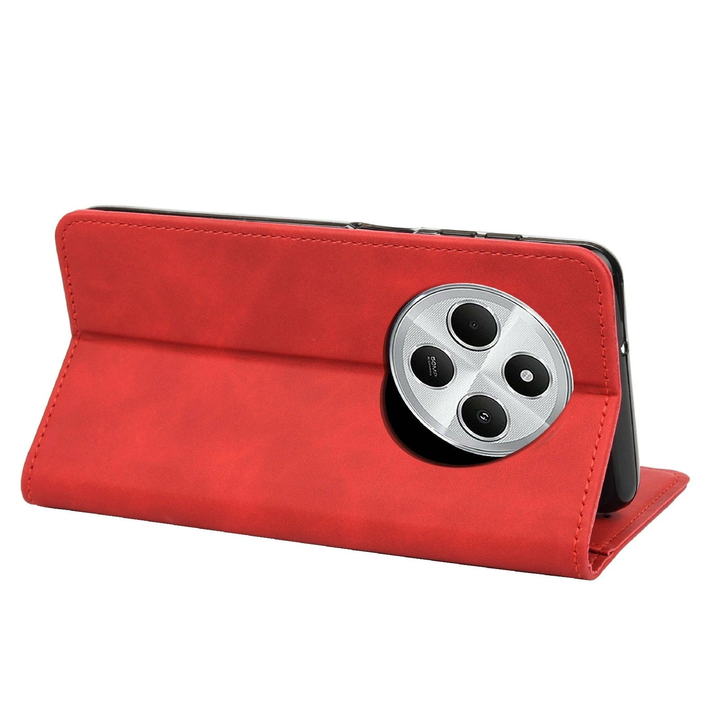 For Redmi 14C Skin Feel Splicing Leather Phone Case(Red)