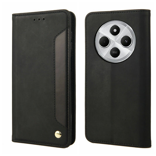 For Redmi 14C Skin Feel Splicing Leather Phone Case(Black)