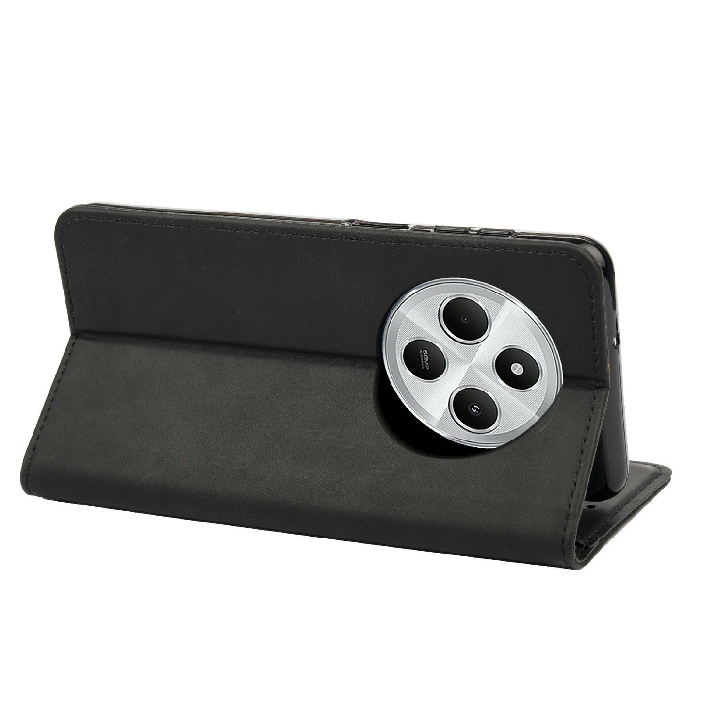 For Redmi 14C Skin Feel Splicing Leather Phone Case(Black)