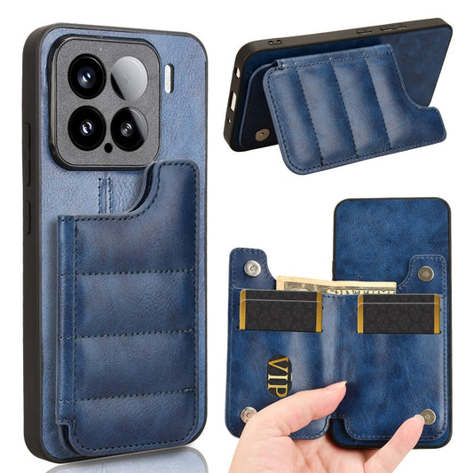 For Xiaomi 15 Cow Pattern Sewing Card Bag Phone Case(Blue)