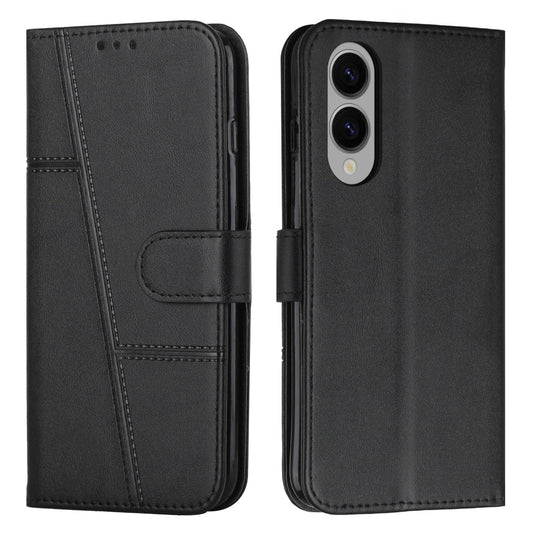 For Samsung Galaxy S25 Edge 5G Stitching Calf Texture Buckle Leather Phone Case(Black)