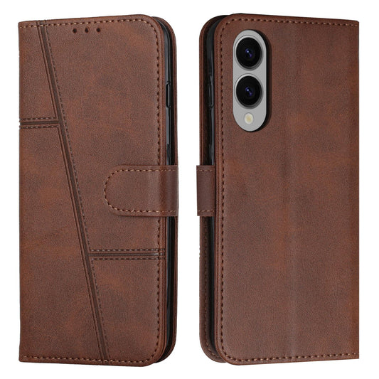 For Samsung Galaxy S25 Edge 5G Stitching Calf Texture Buckle Leather Phone Case(Brown)