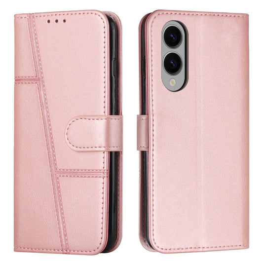 For Samsung Galaxy S25 Edge 5G Stitching Calf Texture Buckle Leather Phone Case(Rose Gold)