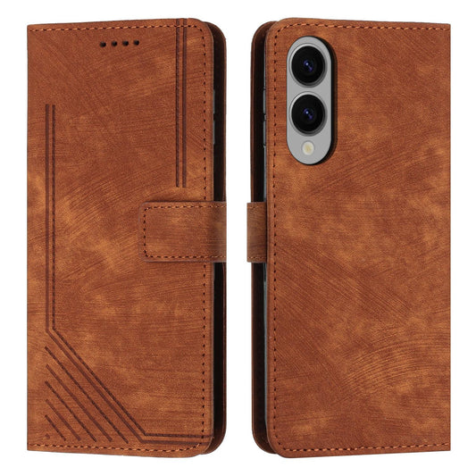 For Samsung Galaxy S25 Edge 5G Skin Feel Stripe Pattern Leather Phone Case with Long Lanyard(Brown)