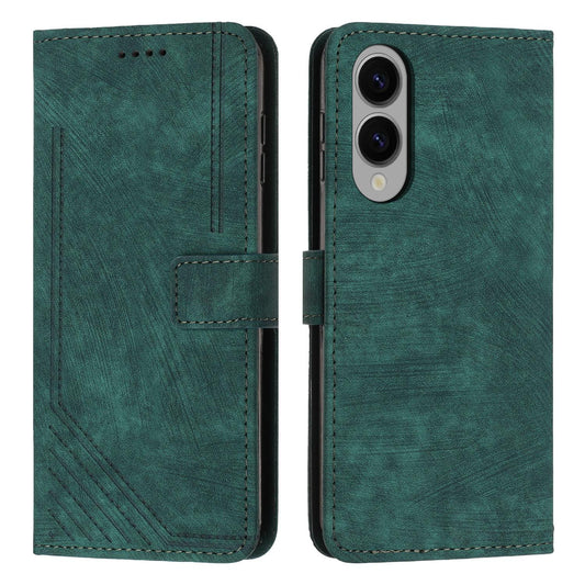 For Samsung Galaxy S25 Edge 5G Skin Feel Stripe Pattern Leather Phone Case with Long Lanyard(Green)
