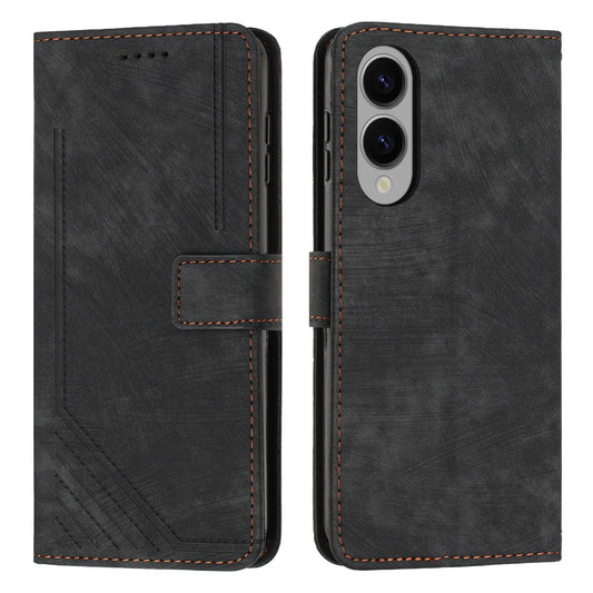For Samsung Galaxy S25 Edge 5G Skin Feel Stripe Pattern Leather Phone Case with Long Lanyard(Black)