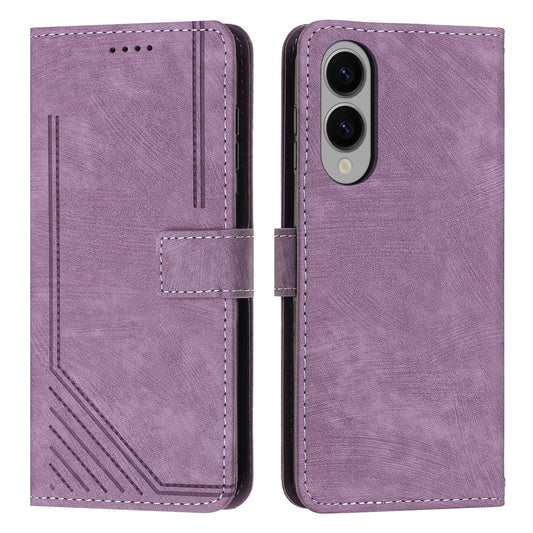 For Samsung Galaxy S25 Edge 5G Skin Feel Stripe Pattern Leather Phone Case with Long Lanyard(Purple)