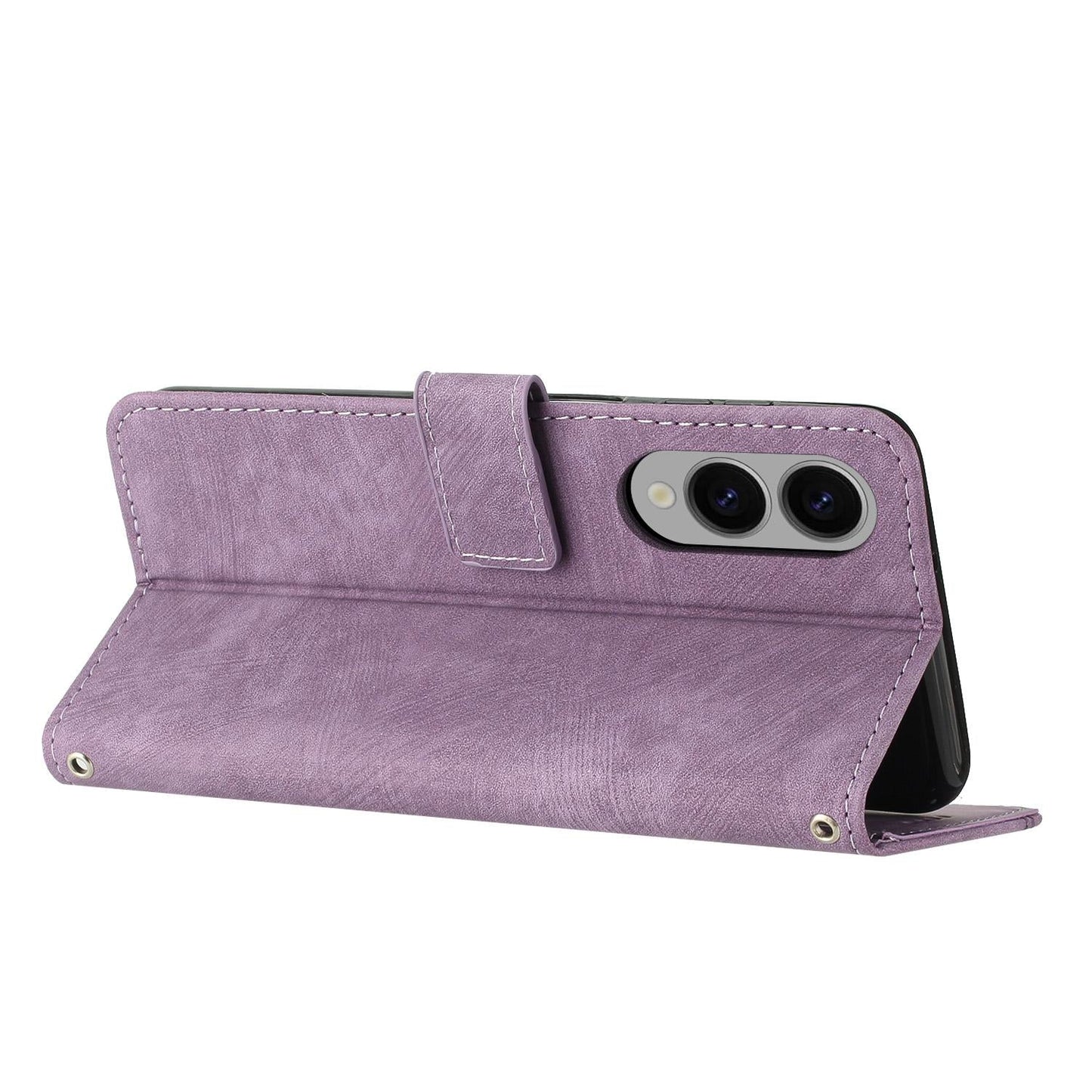 For Samsung Galaxy S25 Edge 5G Skin Feel Stripe Pattern Leather Phone Case with Long Lanyard(Purple)