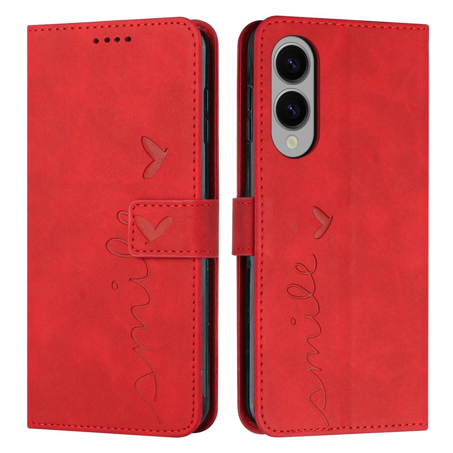 For Samsung Galaxy S25 Edge 5G Skin Feel Heart Embossed Leather Phone Case with Long Lanyard(Red)