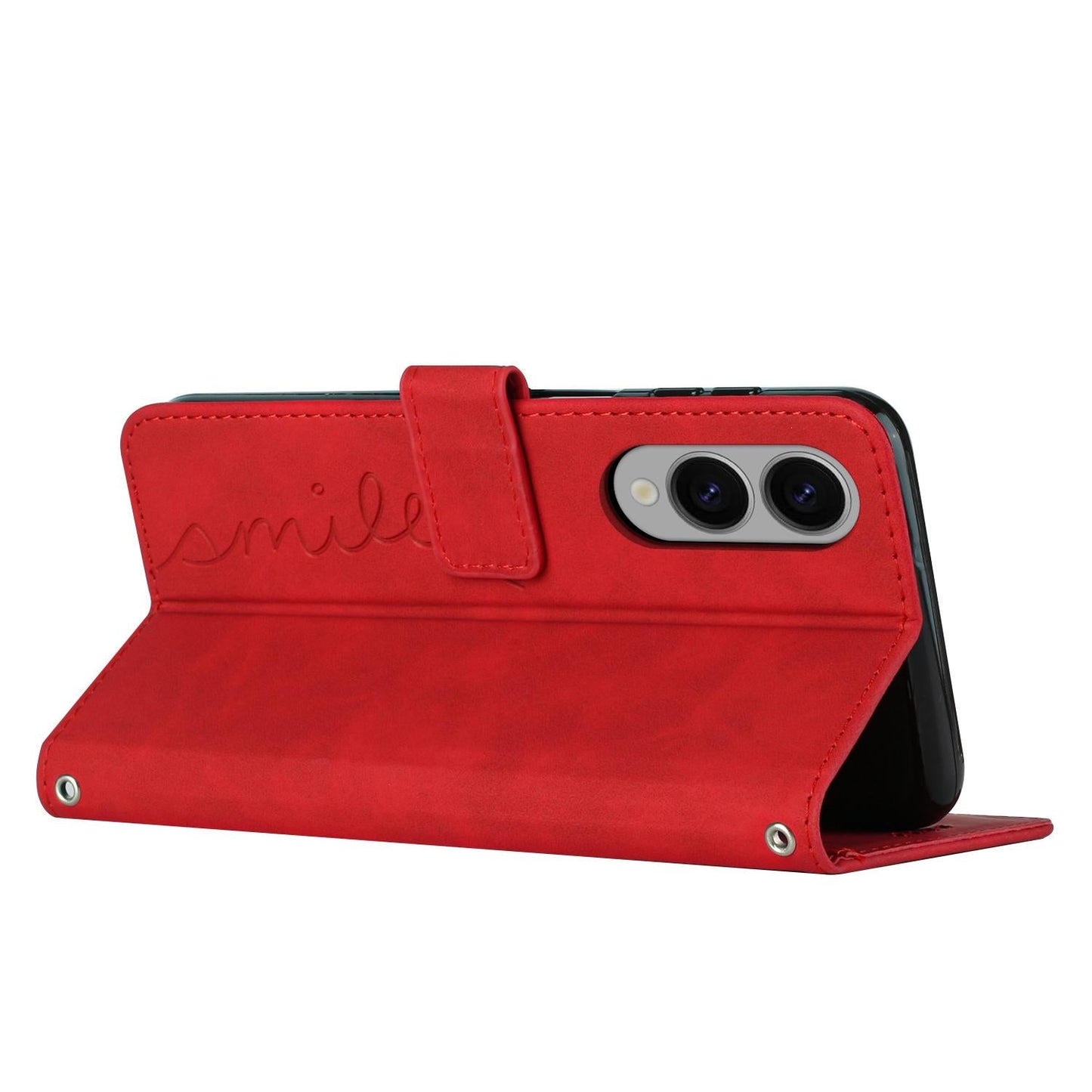 For Samsung Galaxy S25 Edge 5G Skin Feel Heart Embossed Leather Phone Case with Long Lanyard(Red)