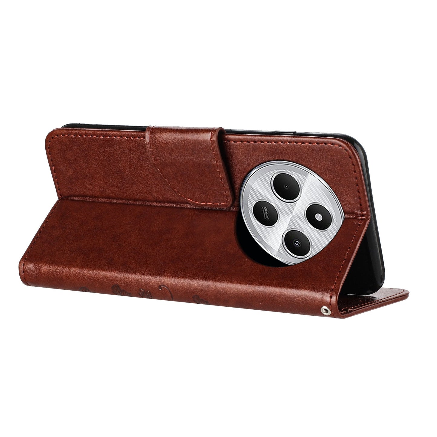 For Redmi 14C Butterfly Flower Pattern Flip Leather Phone Case(Brown)