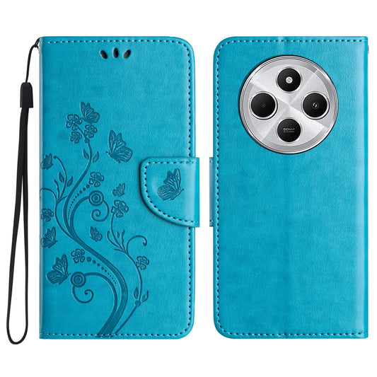 For Redmi 14C Butterfly Flower Pattern Flip Leather Phone Case(Blue)