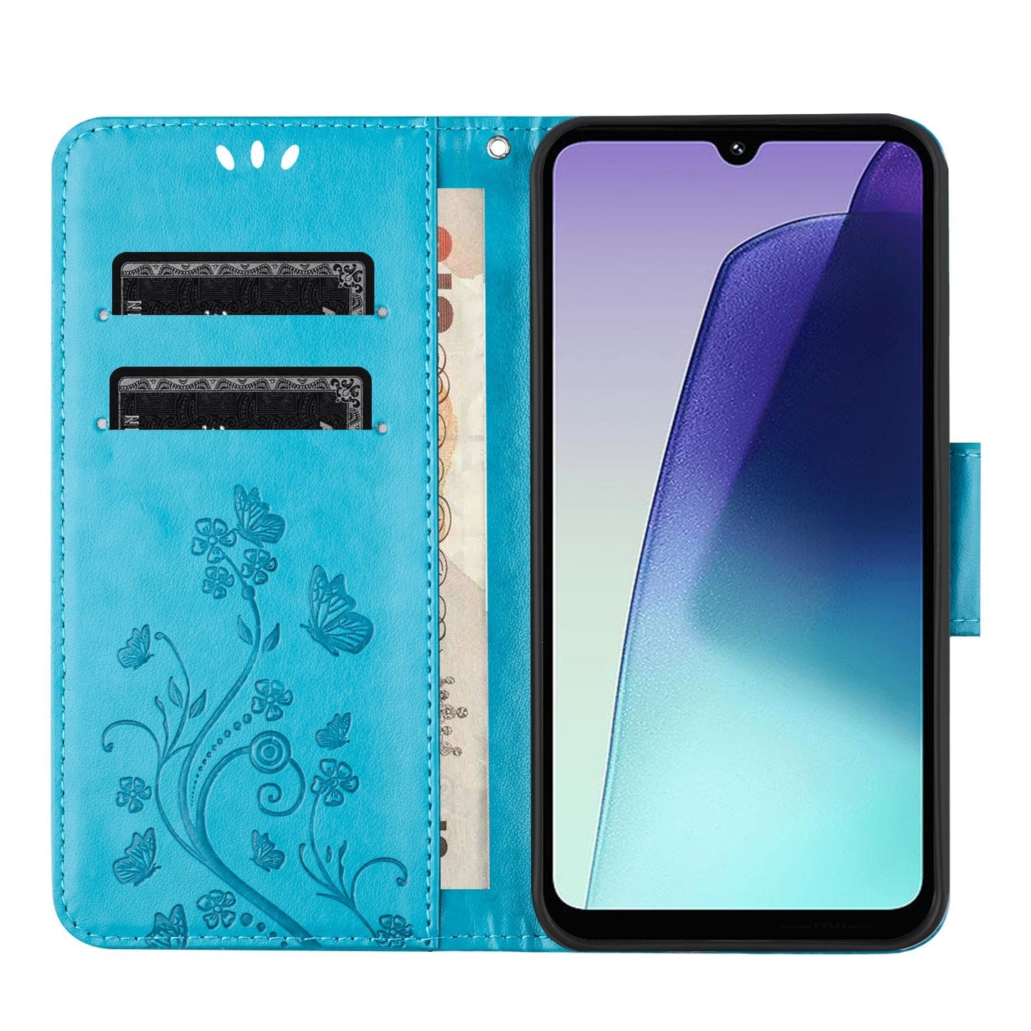 For Redmi 14C Butterfly Flower Pattern Flip Leather Phone Case(Blue)