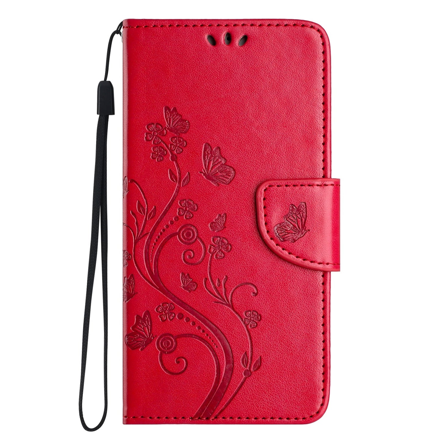 For Redmi 14C Butterfly Flower Pattern Flip Leather Phone Case(Red)