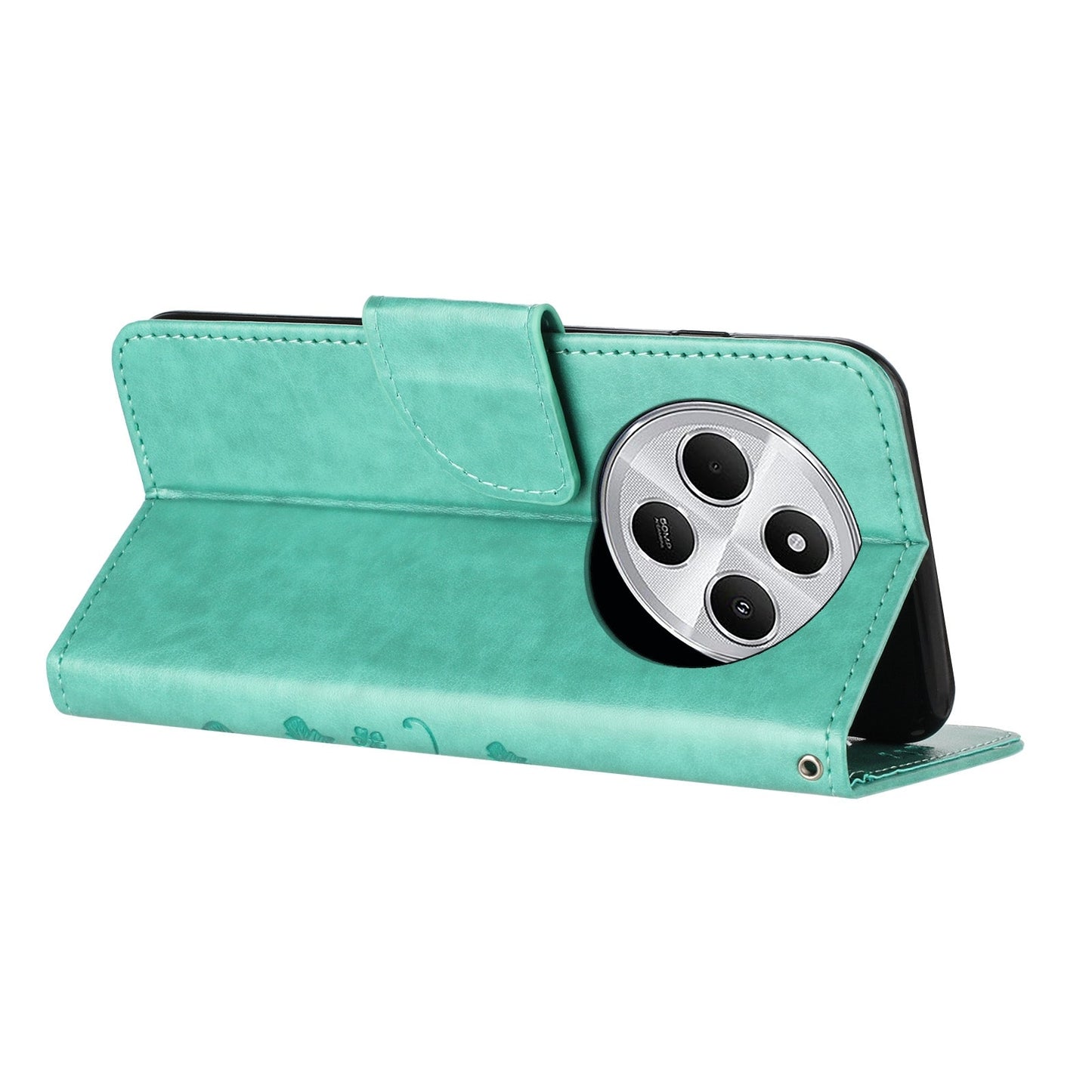 For Redmi 14C Butterfly Flower Pattern Flip Leather Phone Case(Green)