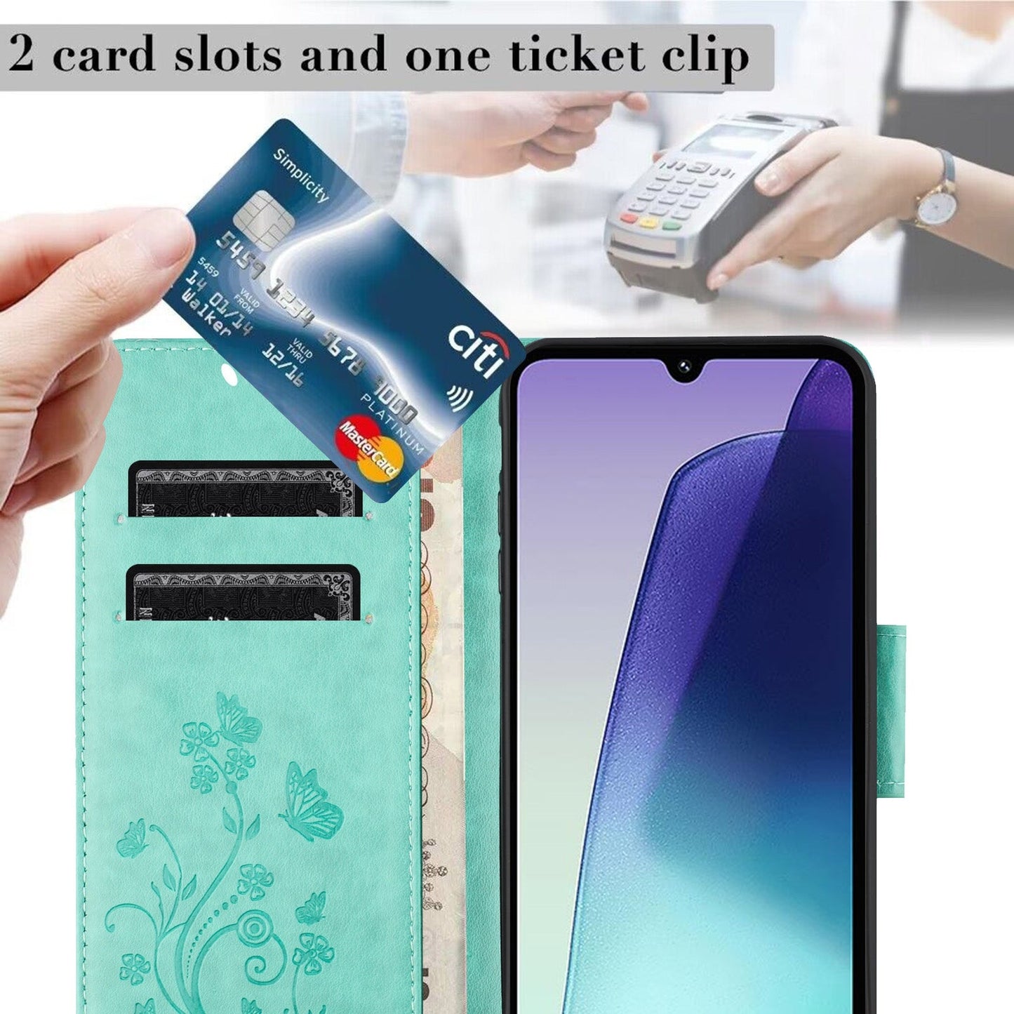 For Redmi 14C Butterfly Flower Pattern Flip Leather Phone Case(Green)