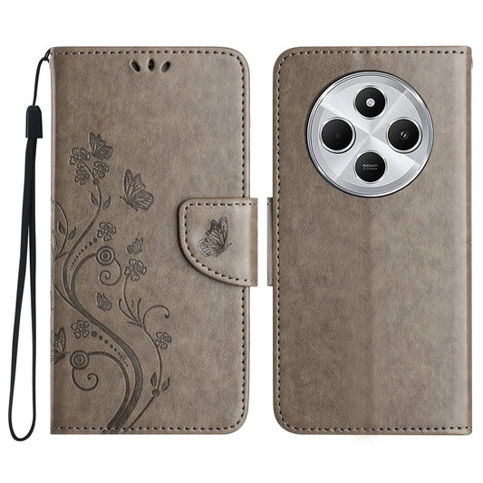 For Redmi 14C Butterfly Flower Pattern Flip Leather Phone Case(Grey)