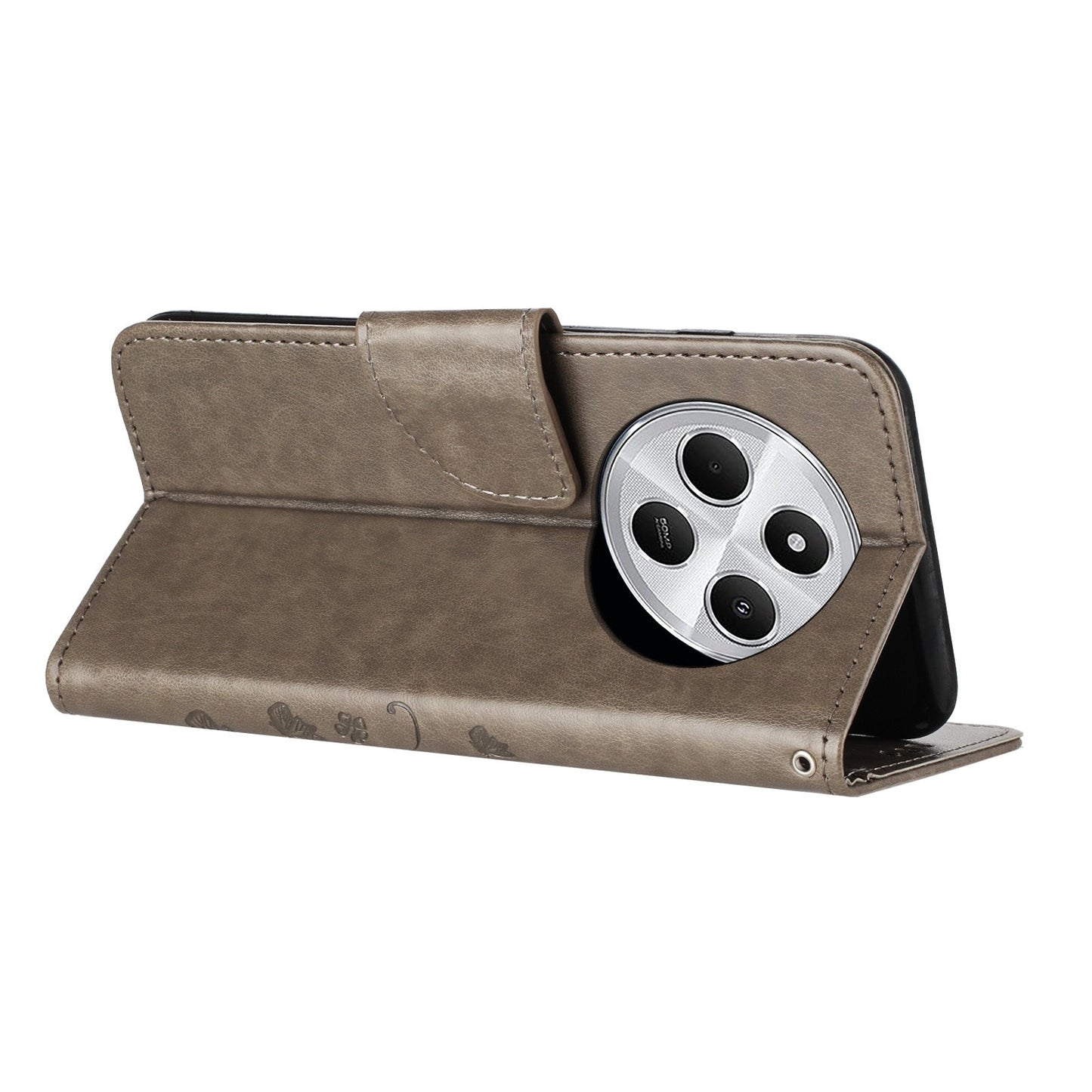 For Redmi 14C Butterfly Flower Pattern Flip Leather Phone Case(Grey)