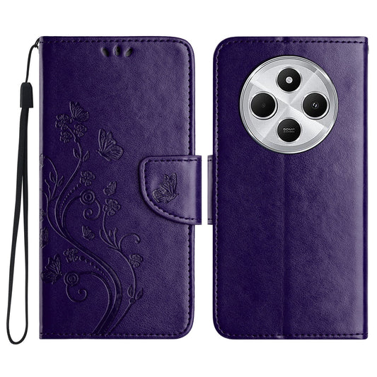 For Redmi 14C Butterfly Flower Pattern Flip Leather Phone Case(Dark Purple)