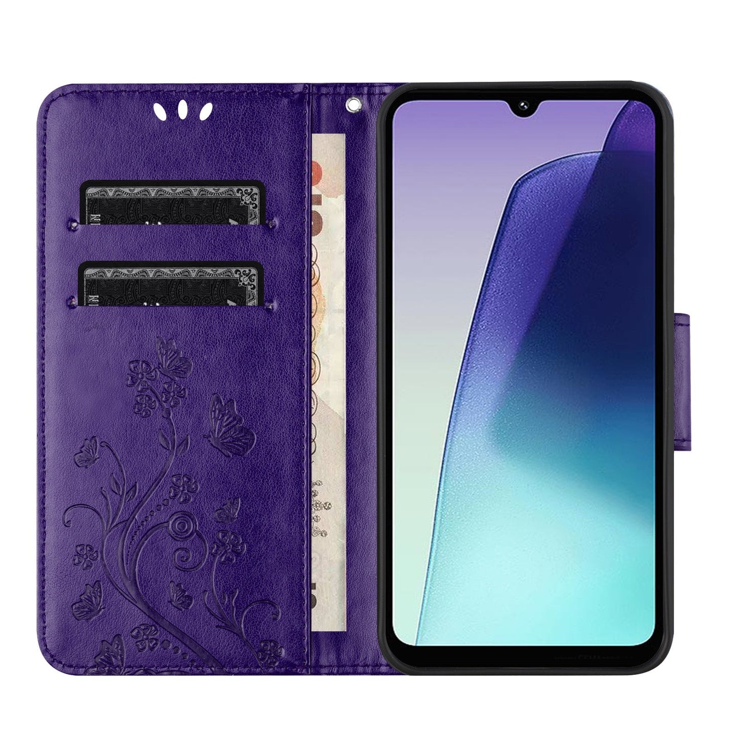 For Redmi 14C Butterfly Flower Pattern Flip Leather Phone Case(Dark Purple)