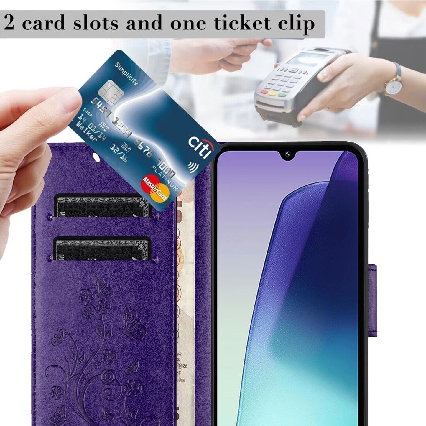 For Redmi 14C Butterfly Flower Pattern Flip Leather Phone Case(Dark Purple)