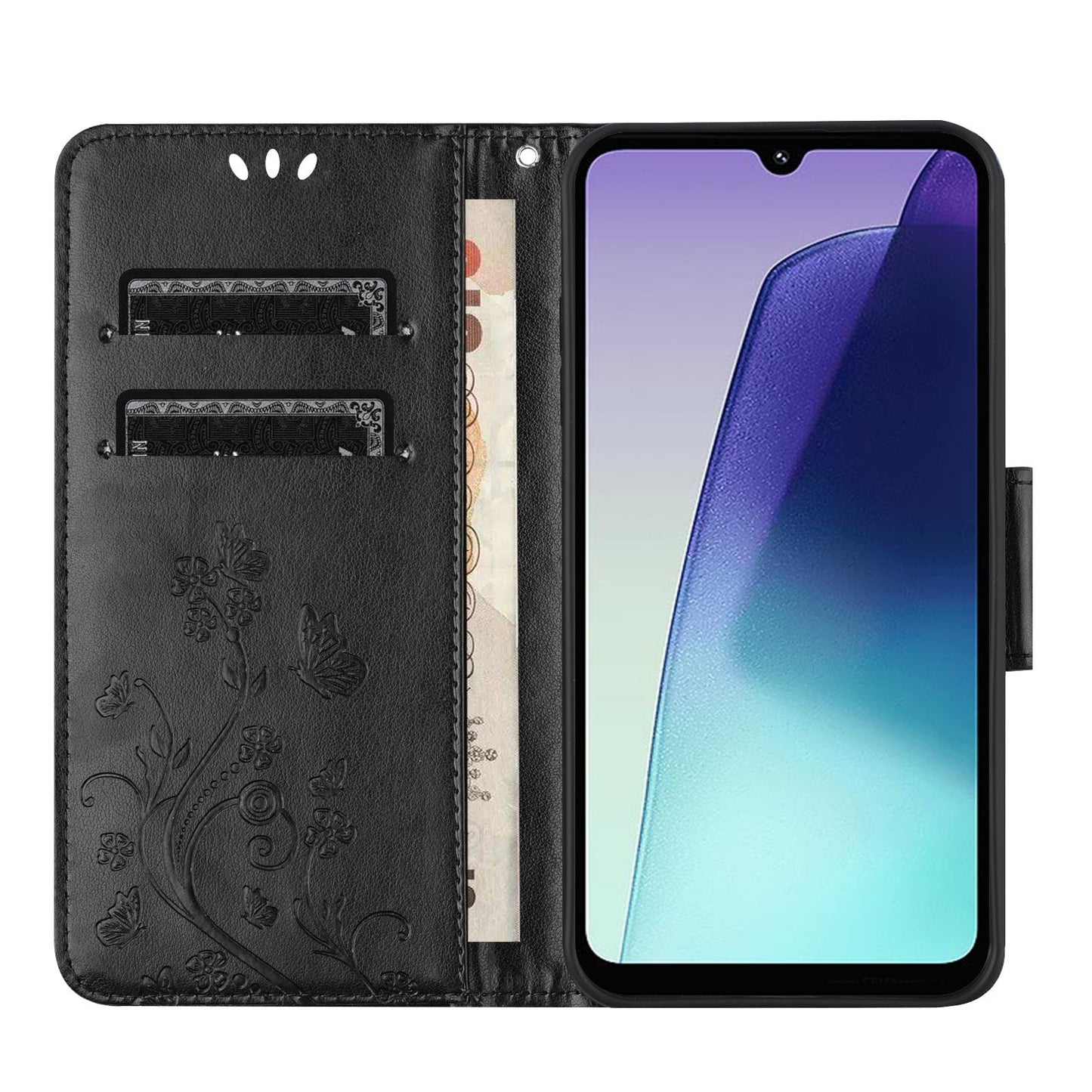 For Redmi 14C Butterfly Flower Pattern Flip Leather Phone Case(Black)