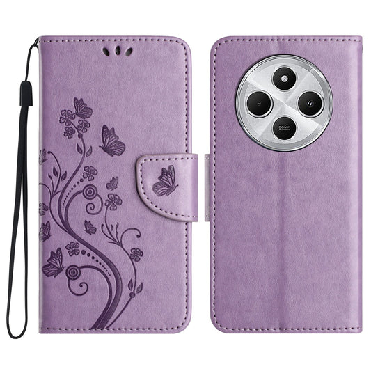 For Redmi 14C Butterfly Flower Pattern Flip Leather Phone Case(Light Purple)