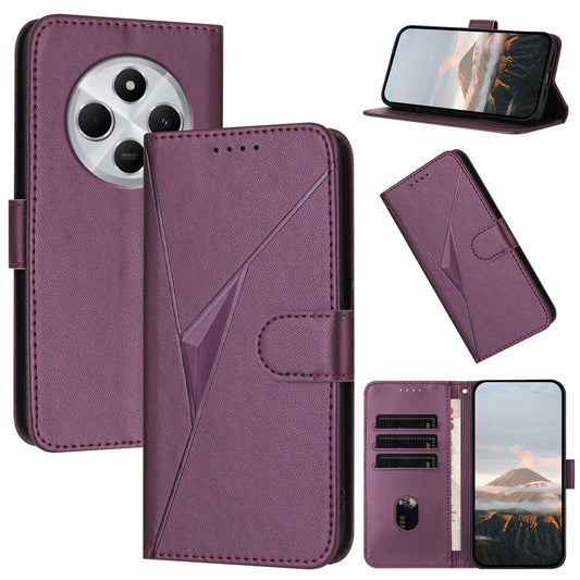 For Redmi 14C 4G Triangle Pattern Buckle Clasp Leather Phone Case(Dark Purple)