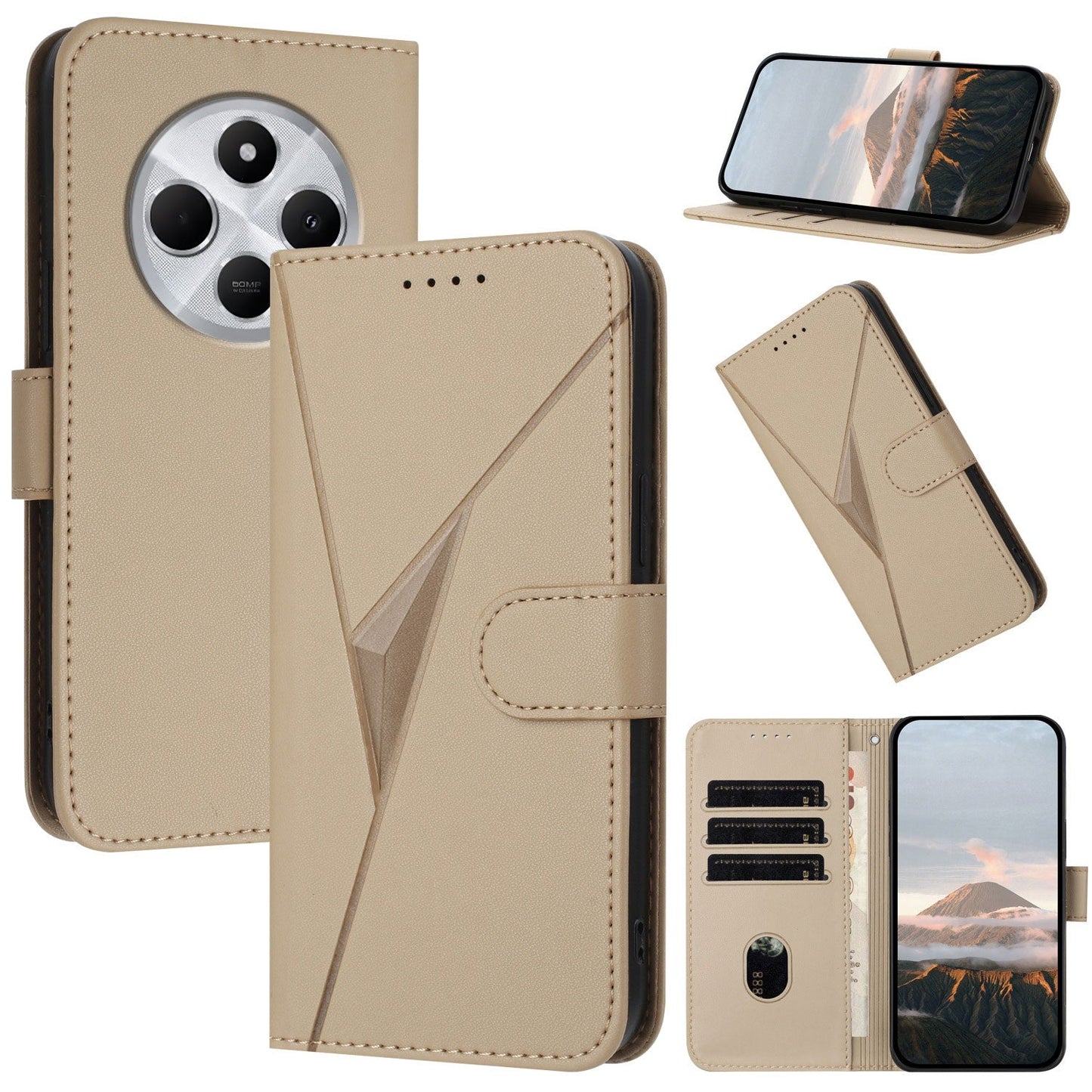 For Redmi 14C 4G Triangle Pattern Buckle Clasp Leather Phone Case(Gold)